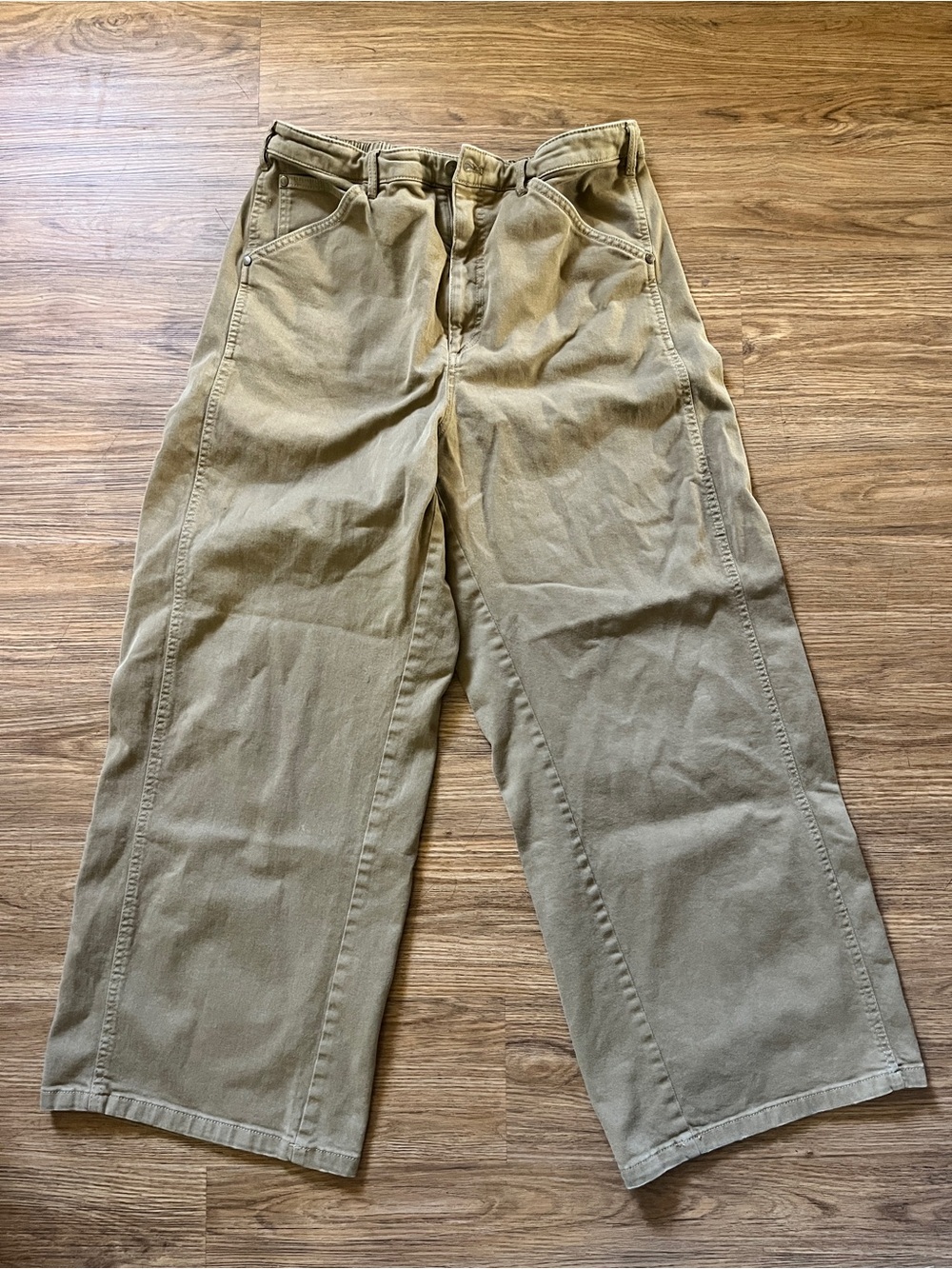 Anthropologie Pilcro Women’s High Rise Wide-Leg Cropped Tan Baggy Pants Size 32”